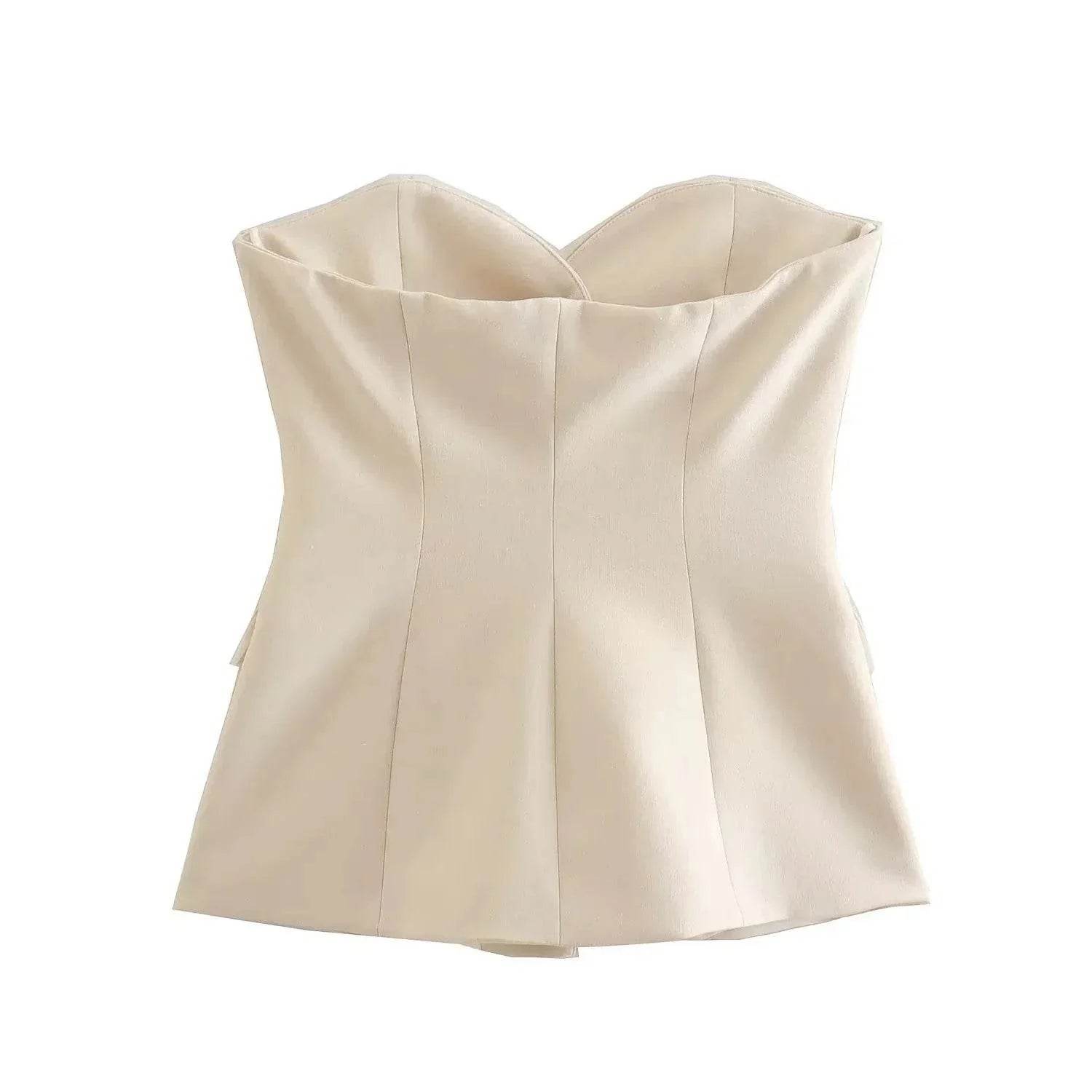 Women’s Elegant Front Button Strapless Pant Suit Set – Chic & Classy - MODISH X