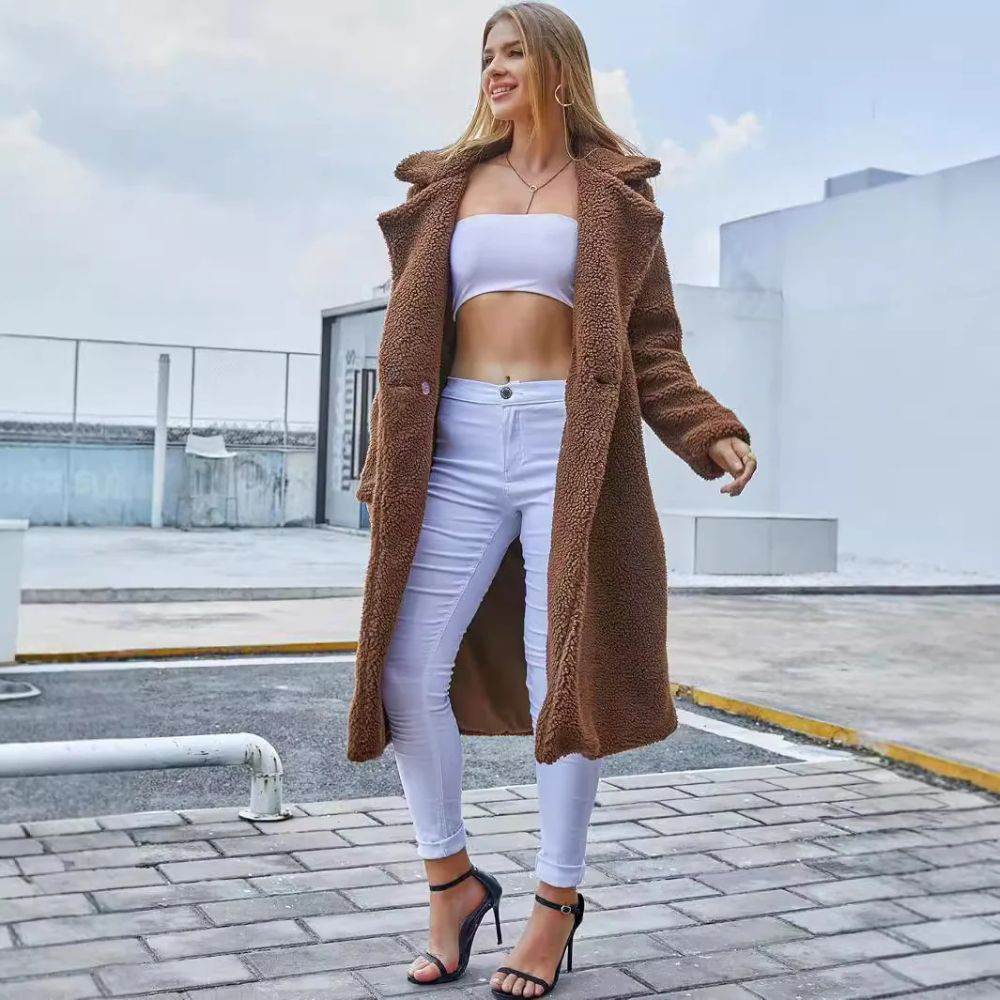 Women’s Double-Breasted Lamb Velvet Coat – Sophisticated & Elegant - MODISH X