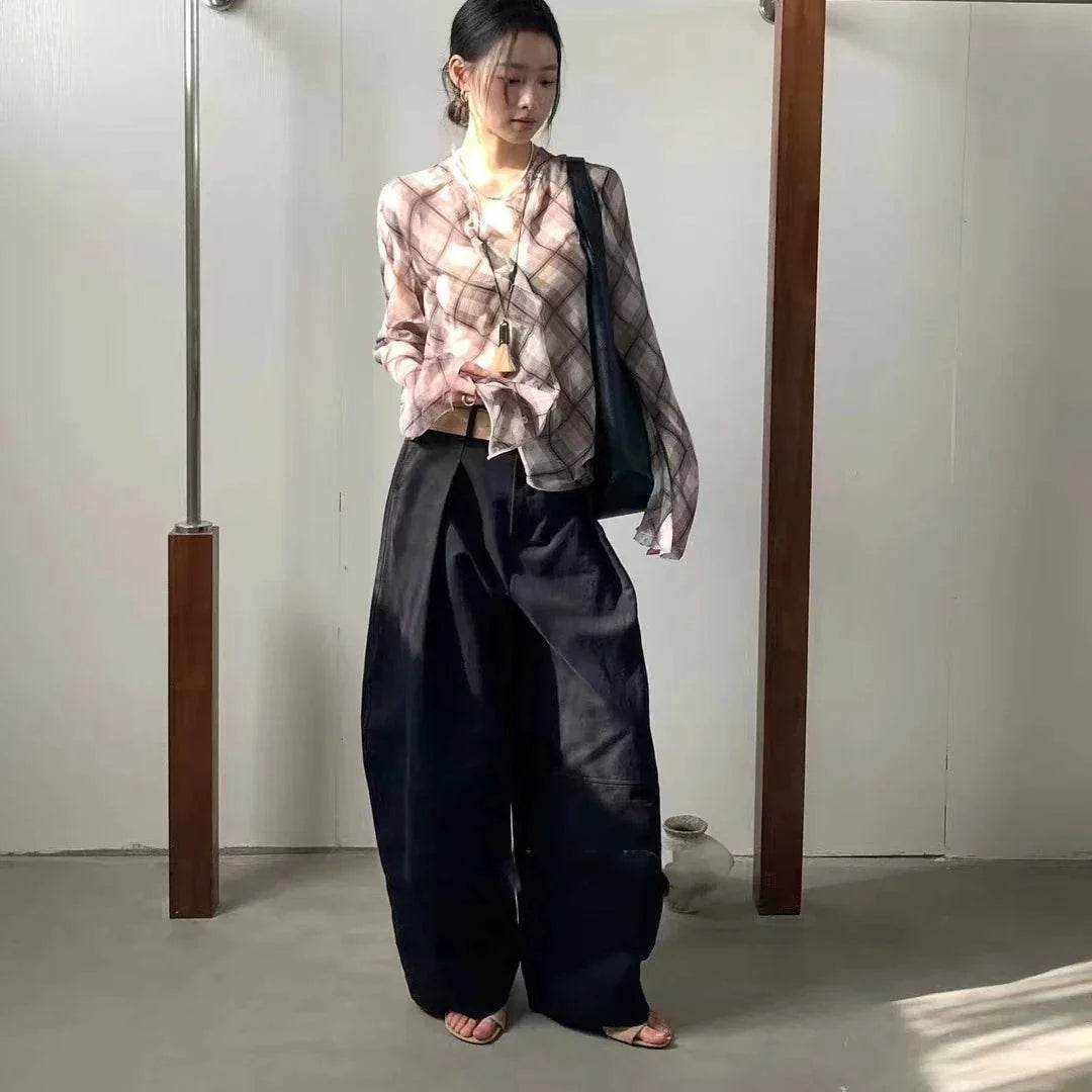 Women’s Check Print Brown Mesh Shirt – Vintage 90s Style Statement - MODISH X