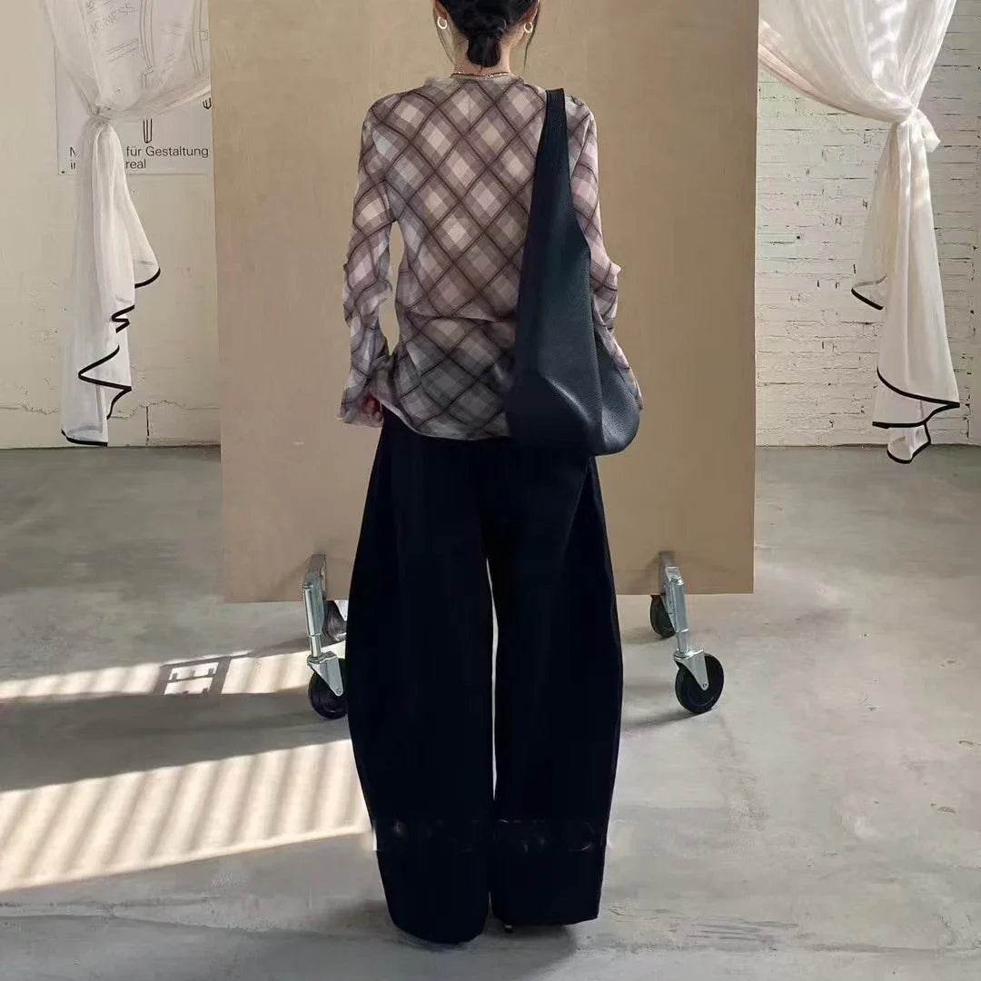 Women’s Check Print Brown Mesh Shirt – Vintage 90s Style Statement - MODISH X