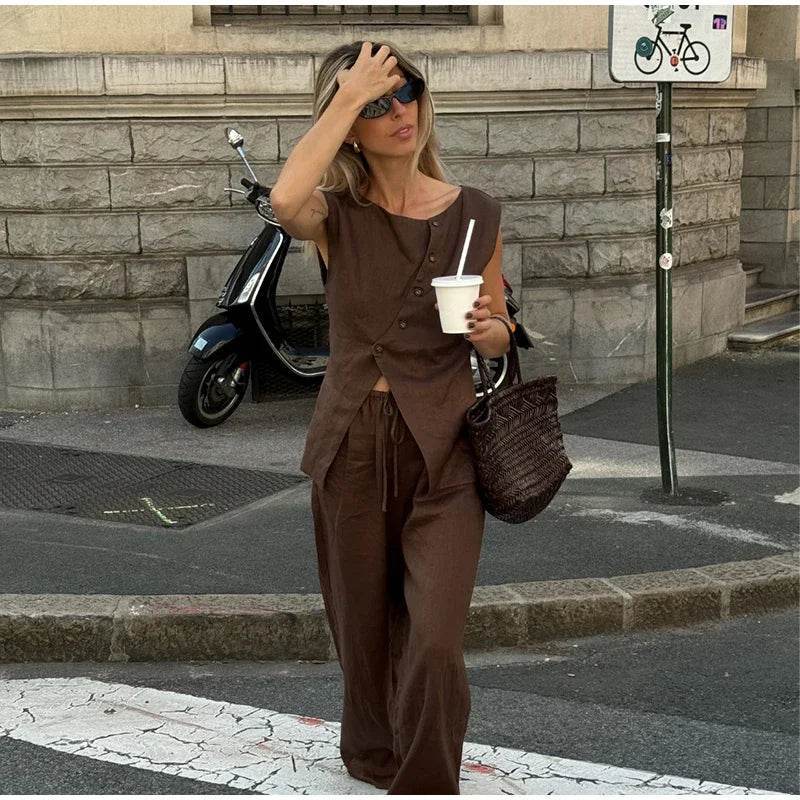 Women’s Elegant Asymmetric Vest & Pants Set – Stylish Summer Look - MODISH X