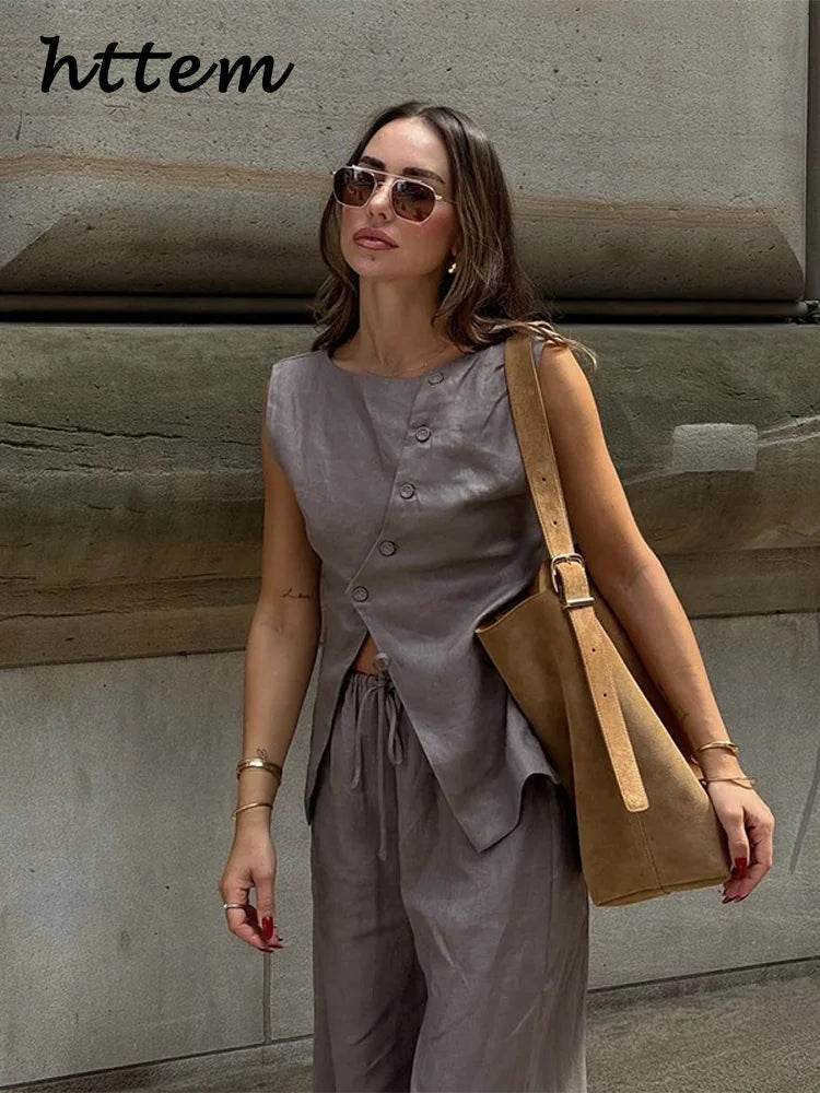 Women’s Elegant Asymmetric Vest & Pants Set – Stylish Summer Look - MODISH X