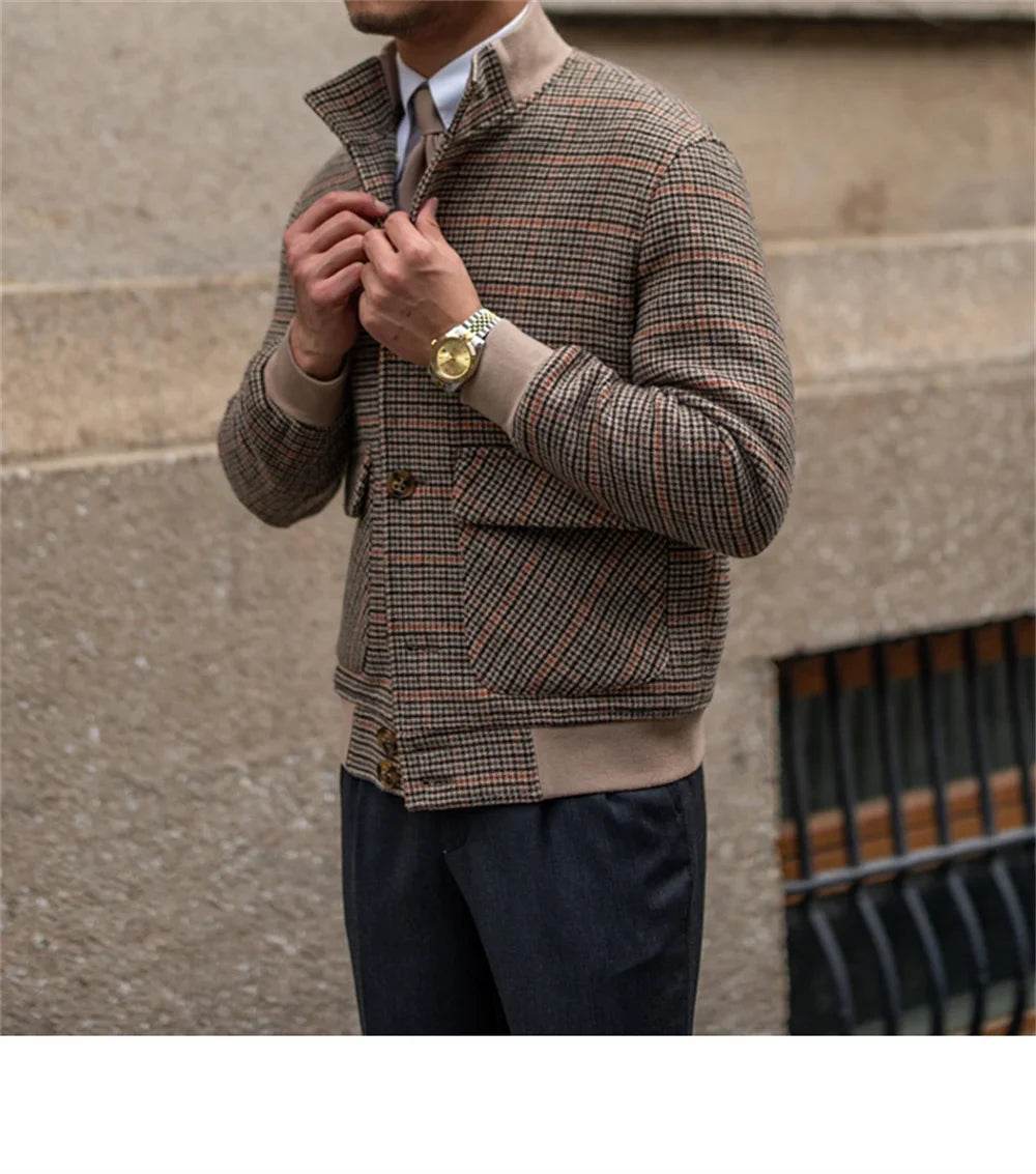 Men’s Cropped Tweed Bomber Jacket – A Stylish Slim-Fit Coat for Winters - MODISH X