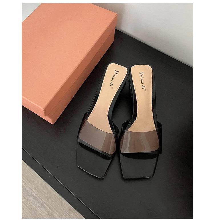 Transparent Crystal Chunky Heels – Retro & Eye-Catching Square-Toe Heels - MODISH X