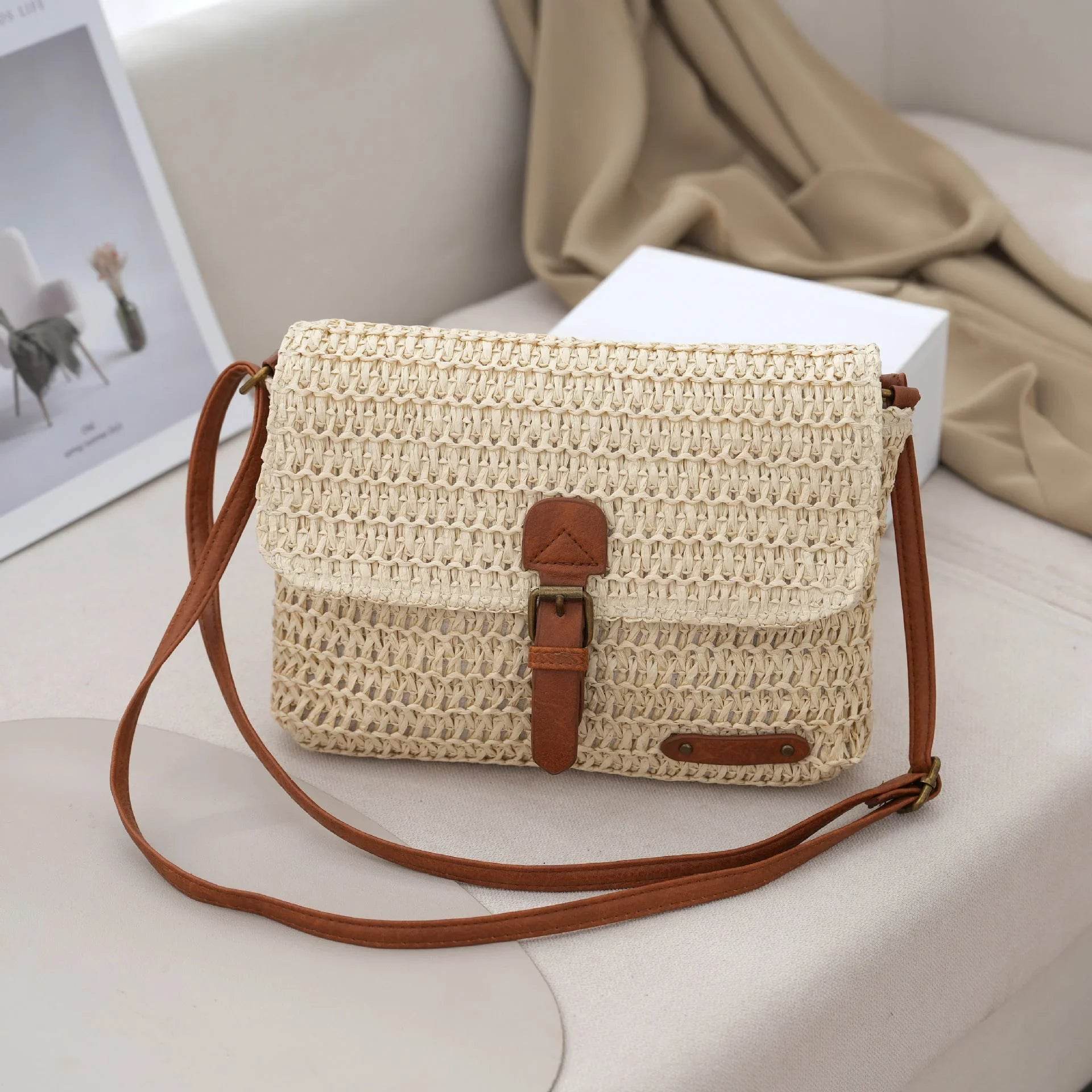 Travel Bag with Strap – Women's Summer Straw Crossbody Handbag - MODISH X
