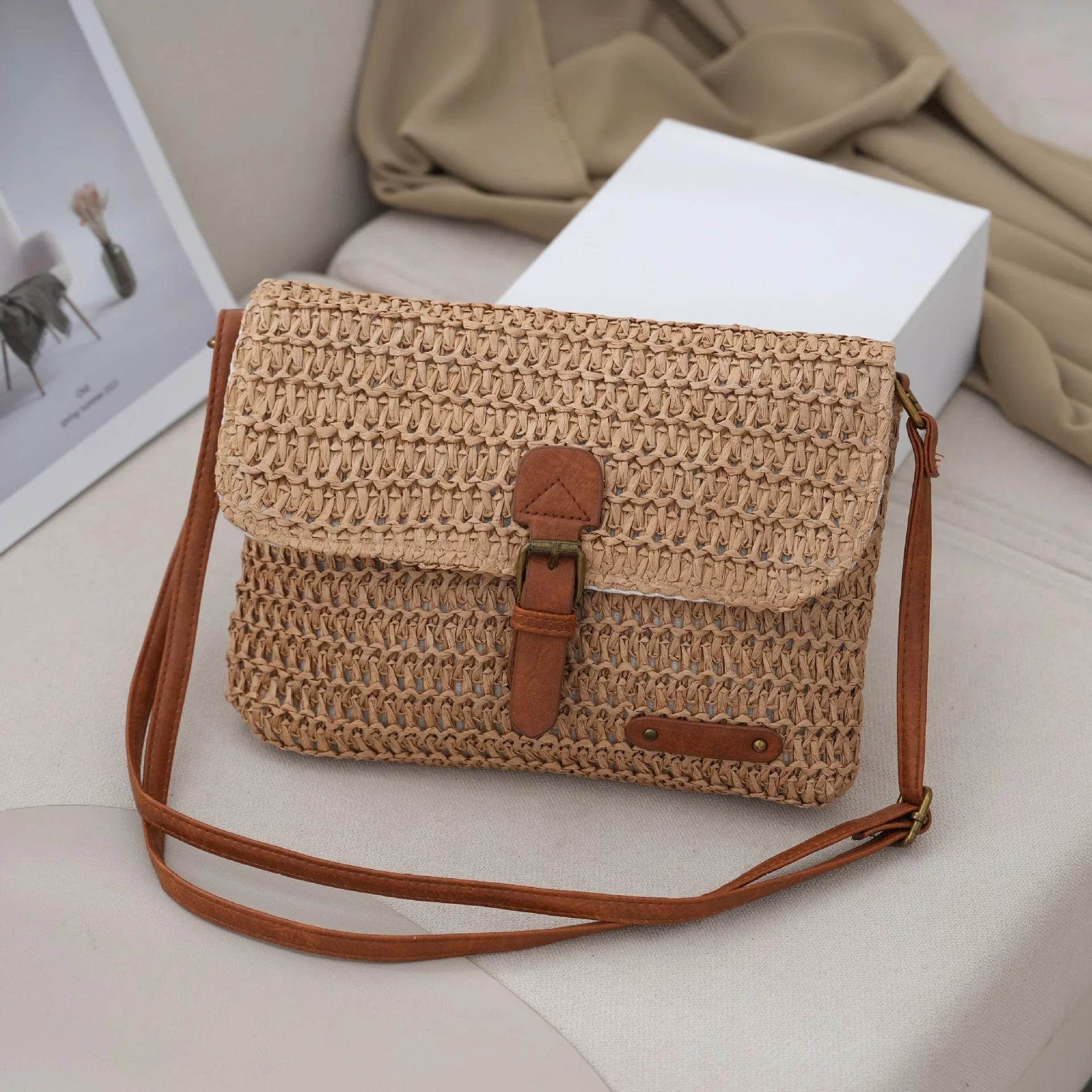 Travel Bag with Strap – Women's Summer Straw Crossbody Handbag - MODISH X