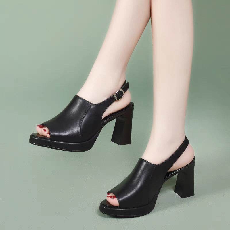 Women's Black Leather High Heels – Modish & Chunky Heel Shoes - MODISH X