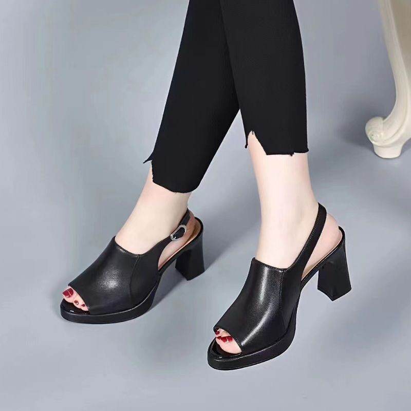 Women's Black Leather High Heels – Modish & Chunky Heel Shoes - MODISH X