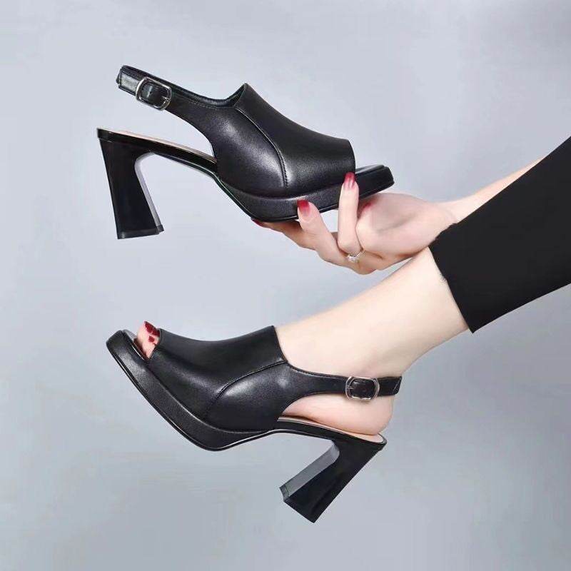 Women's Black Leather High Heels – Modish & Chunky Heel Shoes - MODISH X