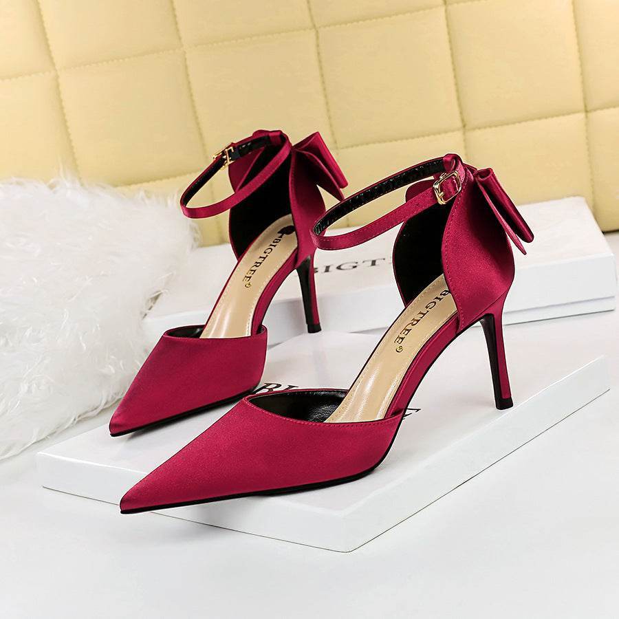 Women's Satin Stiletto Heels – Elegant Bow High Heel Sandals - MODISH X