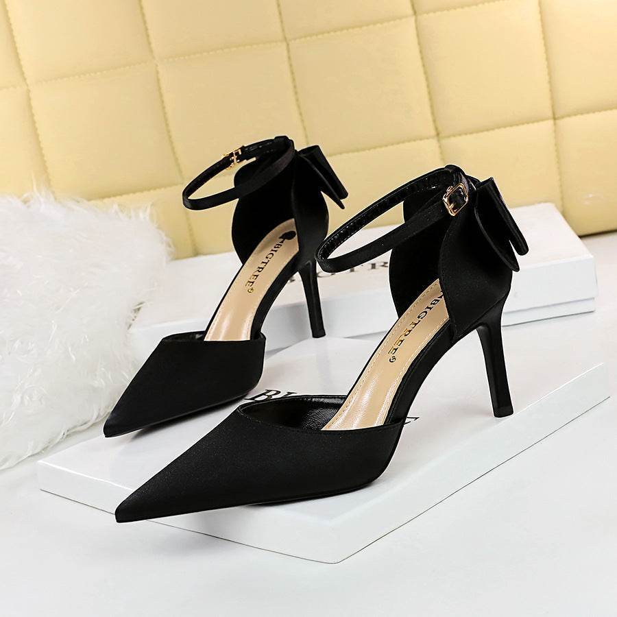 Women's Satin Stiletto Heels – Elegant Bow High Heel Sandals - MODISH X