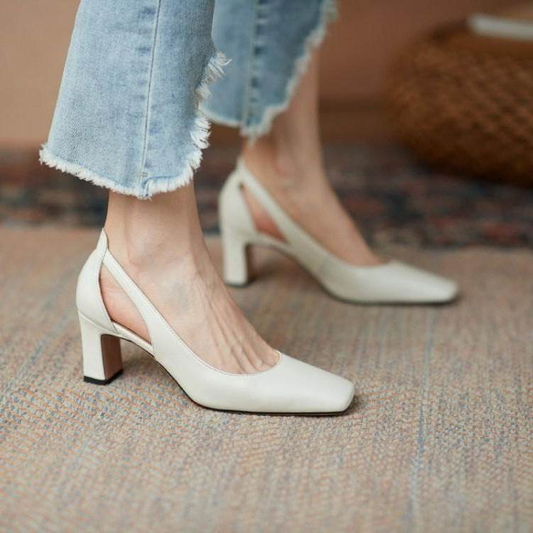 Women’s White Chunky Heel Shoes – Elegant & Comfortable - MODISH X