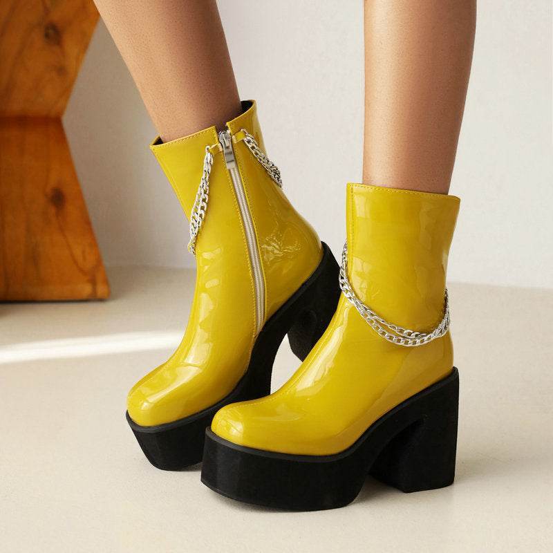 Women's Patent Leather Ankle Boots – Modish High Heel Winter Martin Boots - MODISH X
