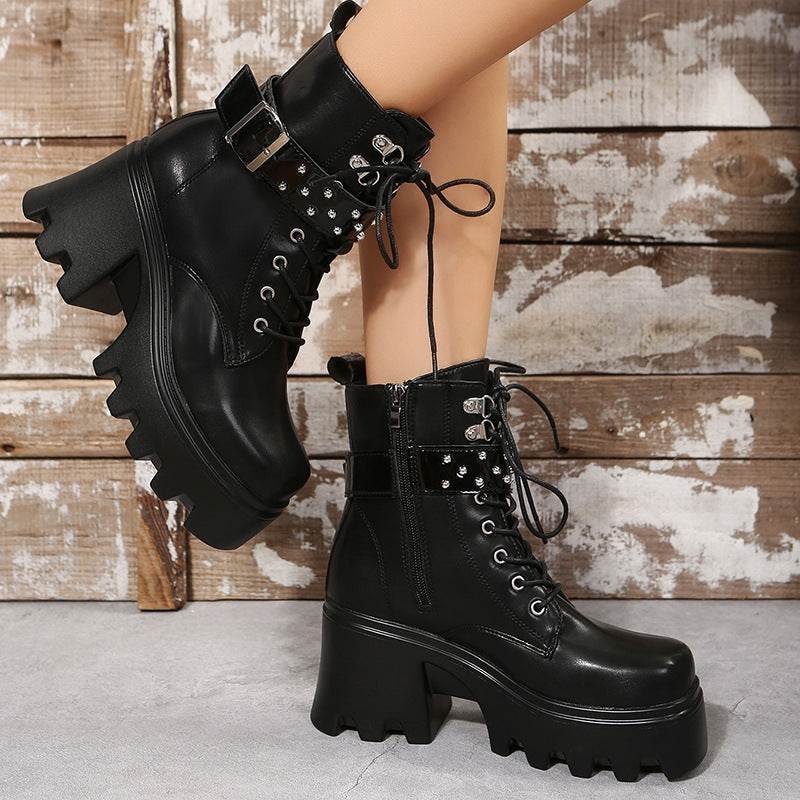 Women’s Round Toe Side Zipper Platform Boots – Stylish & Comfy - MODISH X