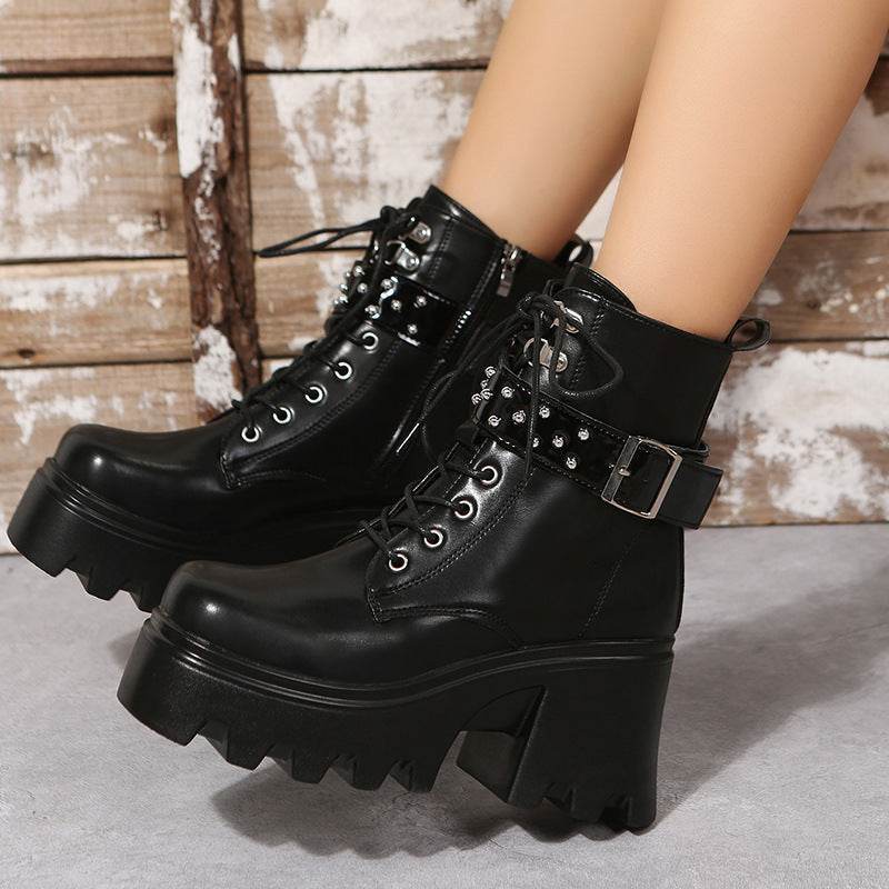 Women’s Round Toe Side Zipper Platform Boots – Stylish & Comfy - MODISH X