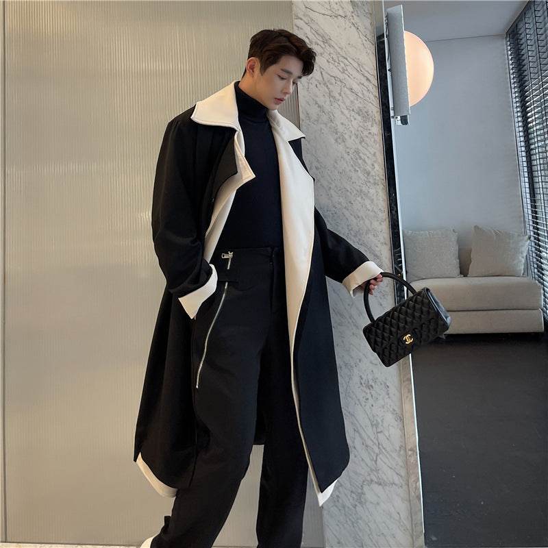 Fashionable Contrast Color Large Lapel Mix And Match Bandage Dress Fake Two-piece Suit Coat - MODISH X