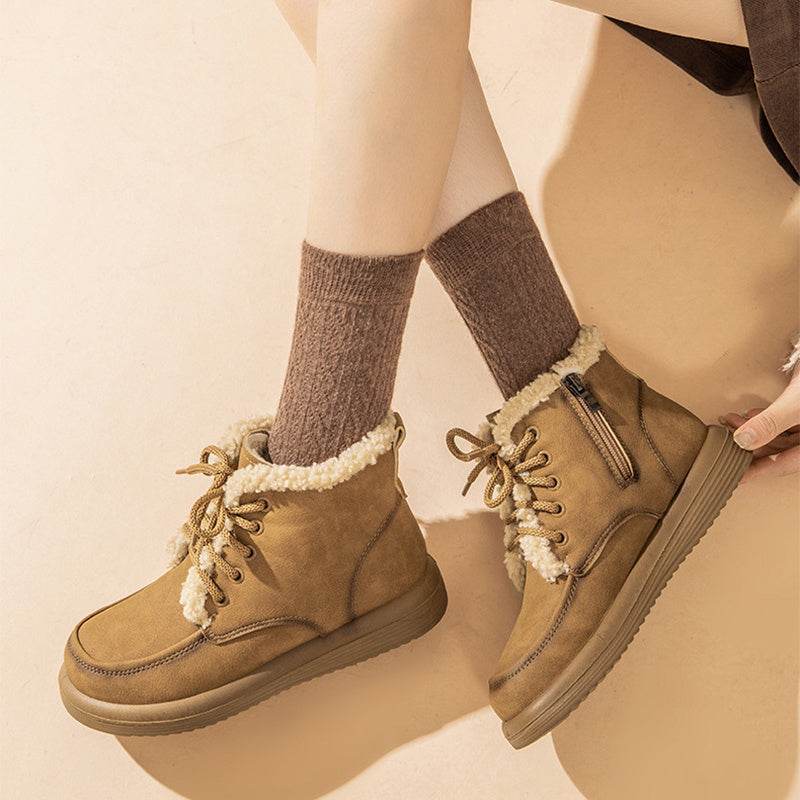 Women's Lace-Up Plush Snow Boots – Stylish Winter Ankle Boots - MODISH X