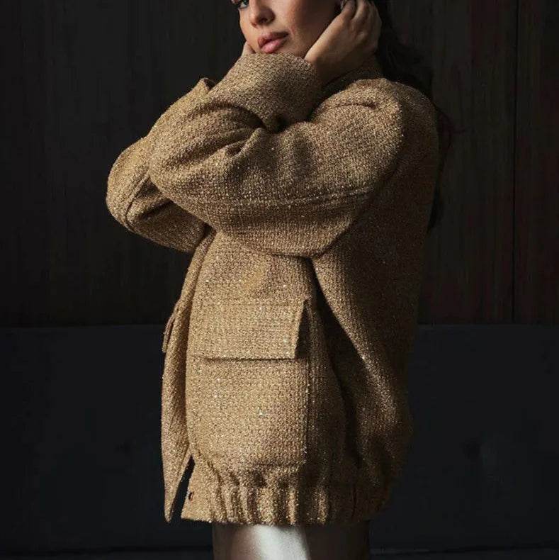 Women’s Shiny Sequin Y2K Gold Jacket – Bold, Dazzling & Chic - MODISH X