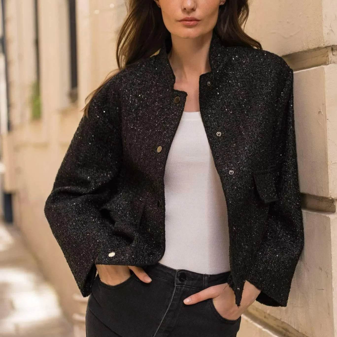 Women’s Shiny Sequin Y2K Gold Jacket – Bold, Dazzling & Chic - MODISH X