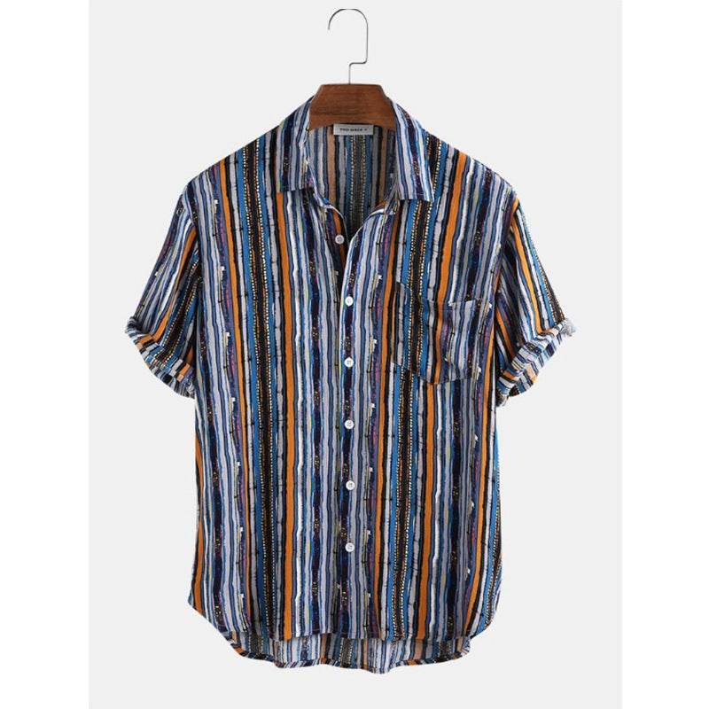 Men's Stripe Short Sleeve Beach Shirts – Stylish & Comfortable Wear - MODISH X