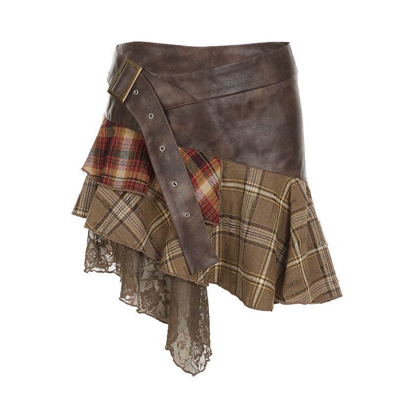 Women's Retro Plaid Patchwork Skirts – Bold & Asymmetric Style - MODISH X