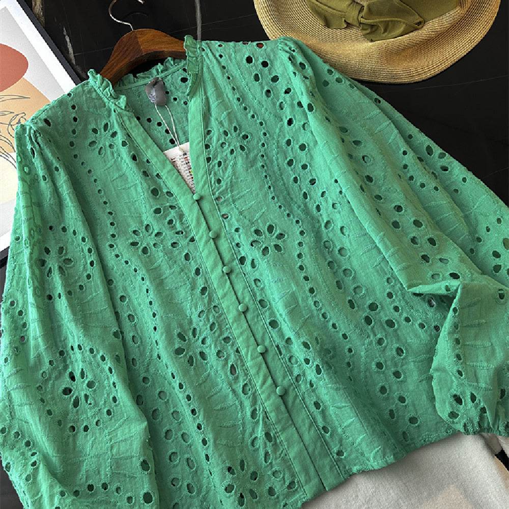 Women's Retro V-Neck Long Sleeve Shirt – Classic UK Style - MODISH X