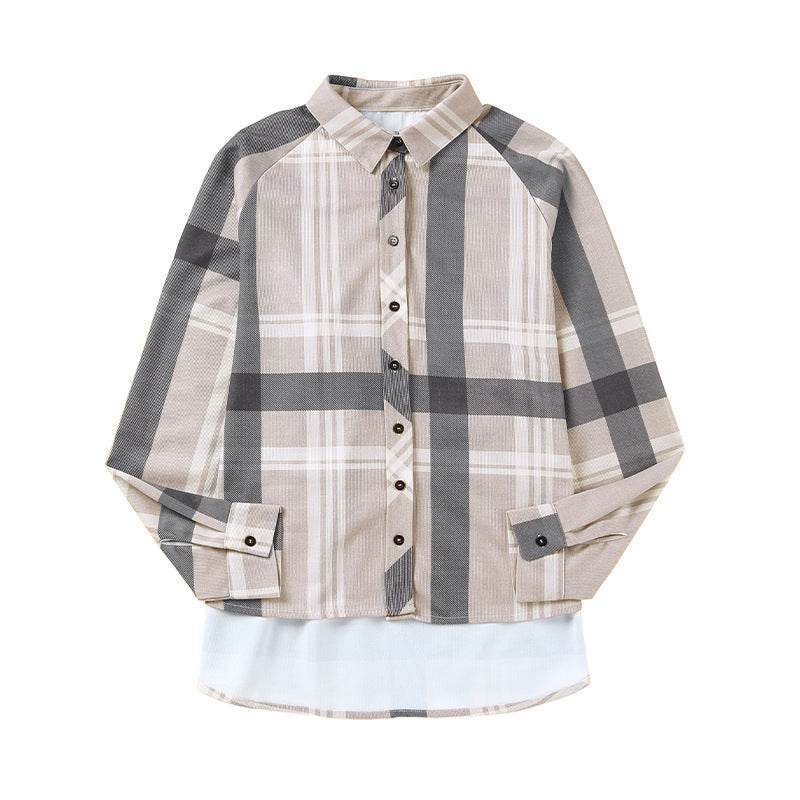 Women's Check Lapel Long Sleeve Shirt – Stylish Shacket Trend - MODISH X