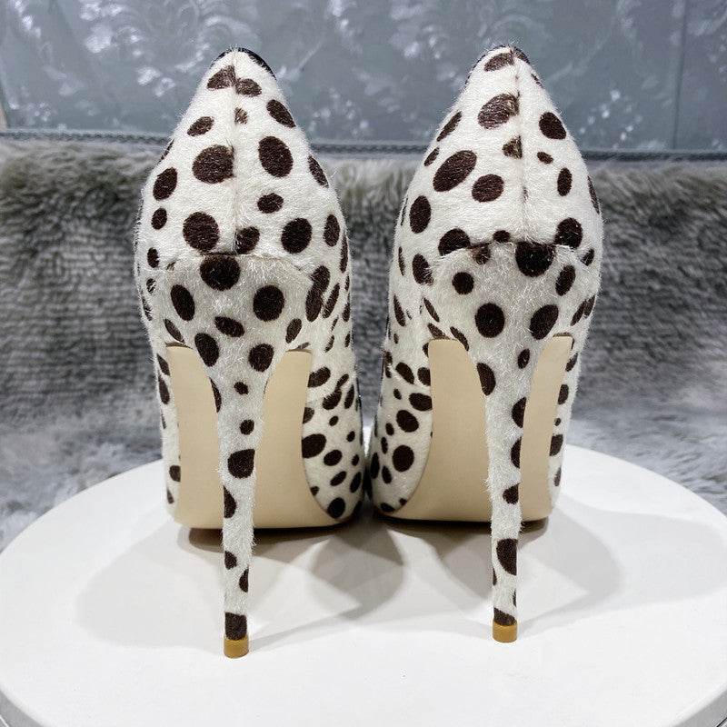 Women's Polka Dot Stiletto High Heels – Elegant Horsehair Shoes - MODISH X