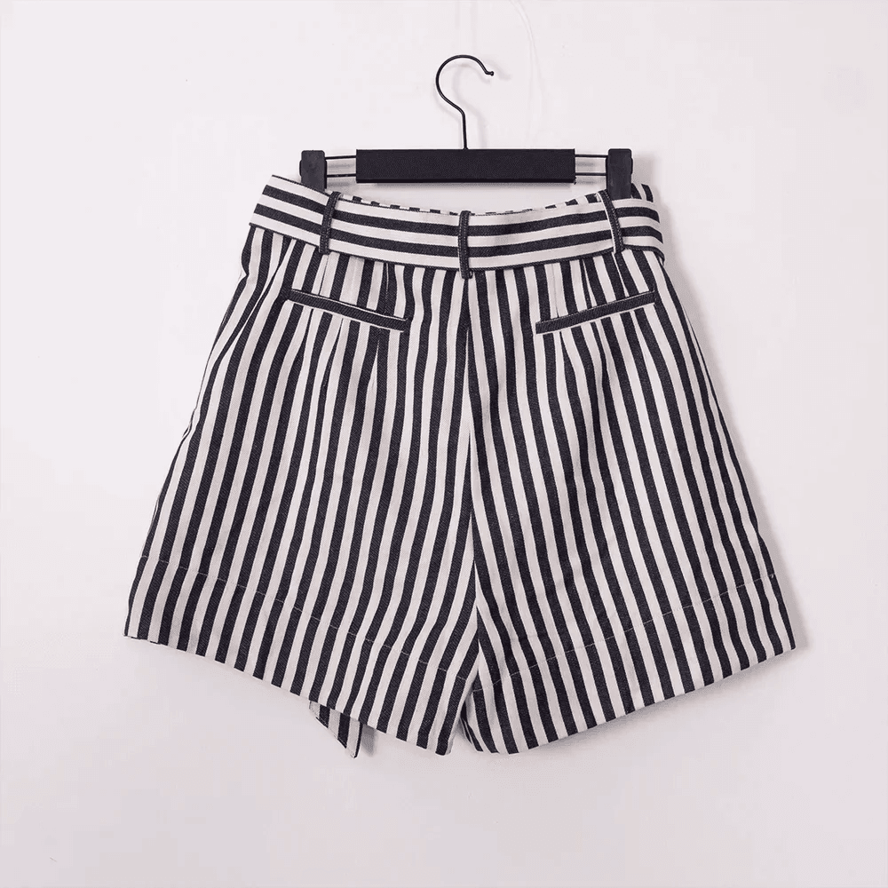 Women’s Vintage Stripe Lace-Up High Waist Shorts – Retro Summer Look - MODISH X