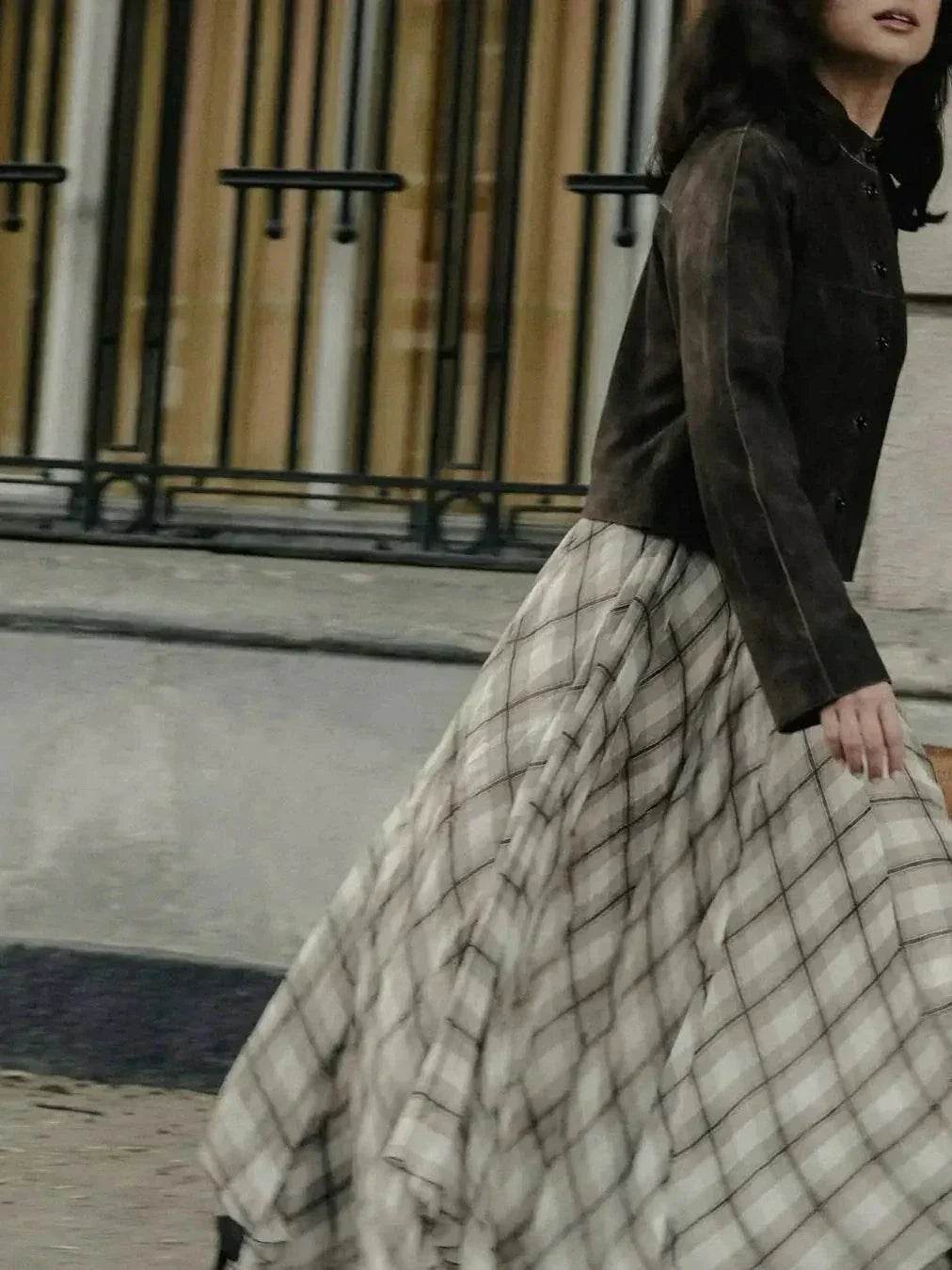 Women’s French Style Check Midi Skirt with Pockets – Chic & Classic - MODISH X