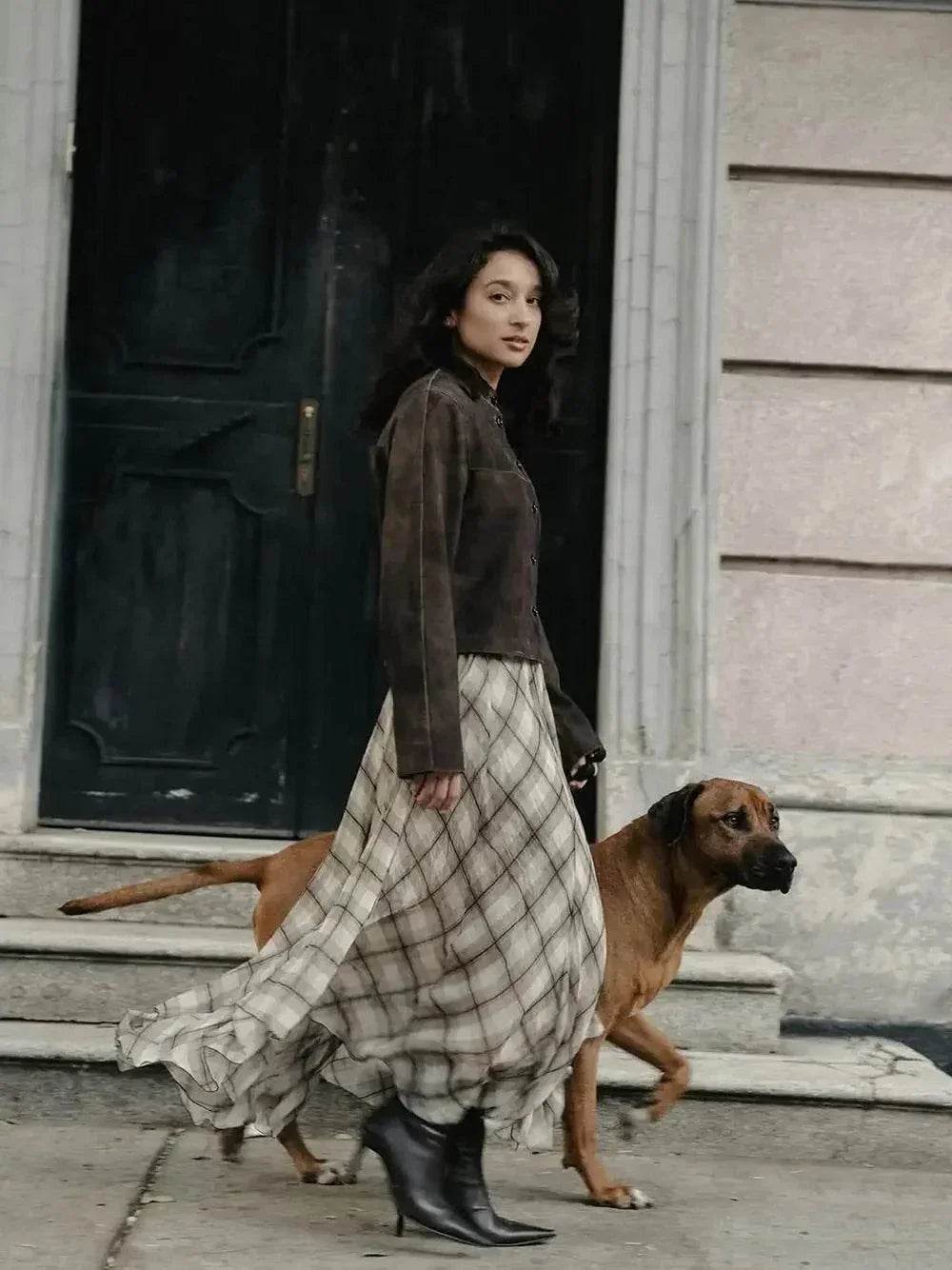 Women’s French Style Check Midi Skirt with Pockets – Chic & Classic - MODISH X