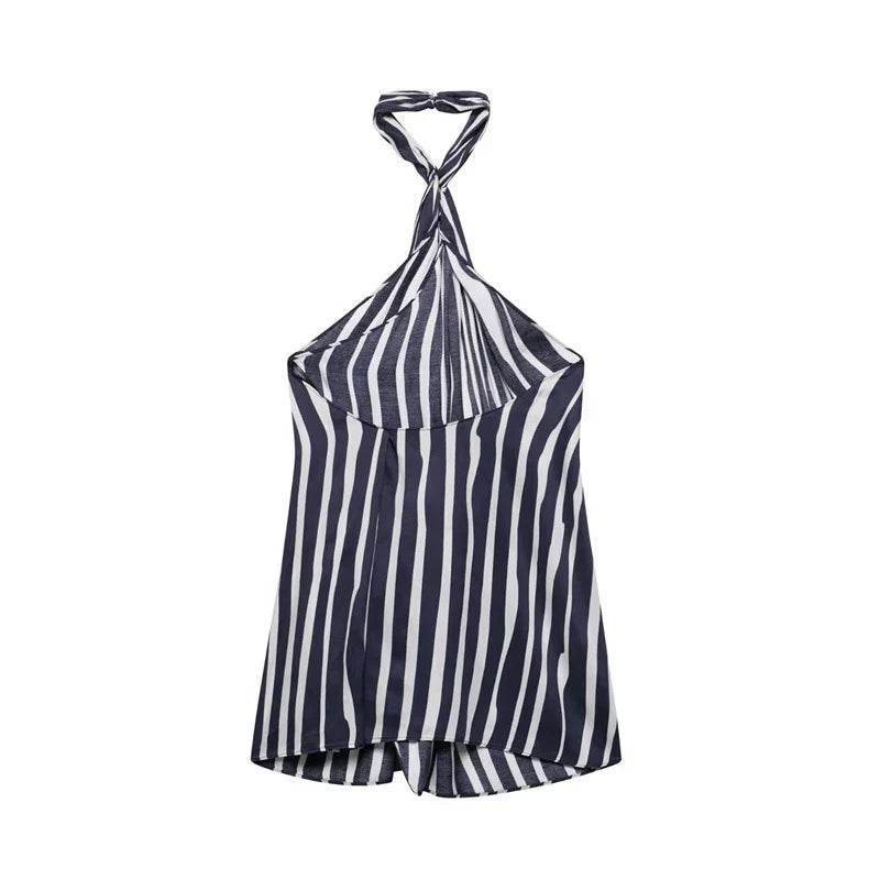 Women’s Stripe Halter Lace-Up Pants Suit – Trendy Summer Look - MODISH X