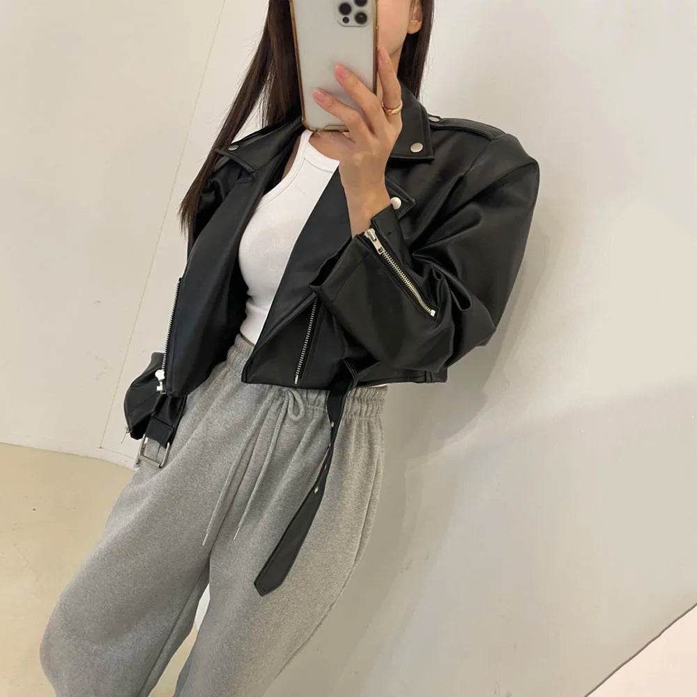 Women's Cropped Leather Jacket – Elegant, Stylish & Modern Fit - MODISH X