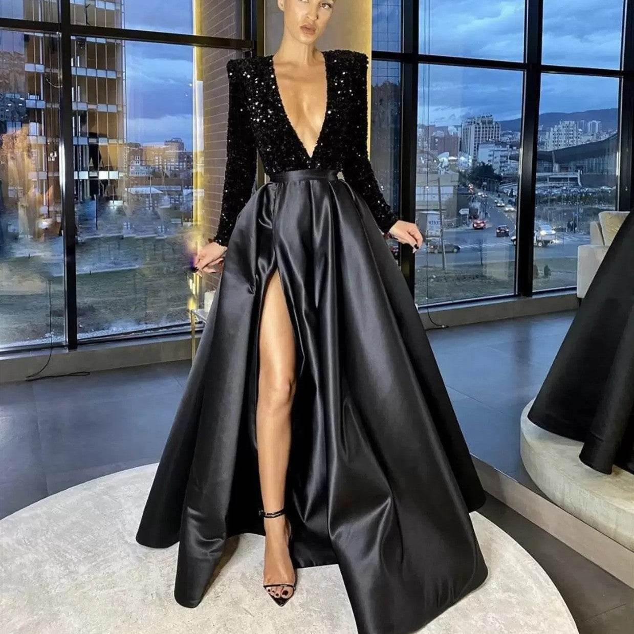 Women’s Long Sleeve Sequin Evening Dress – Elegant & Glamorous - MODISH X