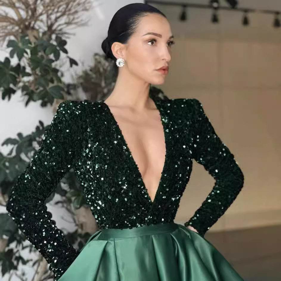 Women’s Long Sleeve Sequin Evening Dress – Elegant & Glamorous - MODISH X