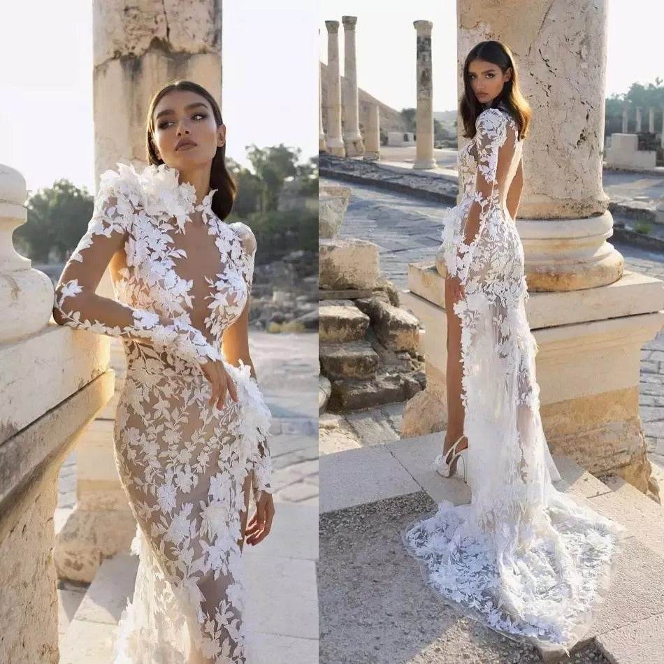 Women’s High-Neck Lace Wedding Gown – Elegant Boho Bridal Dress - MODISH X