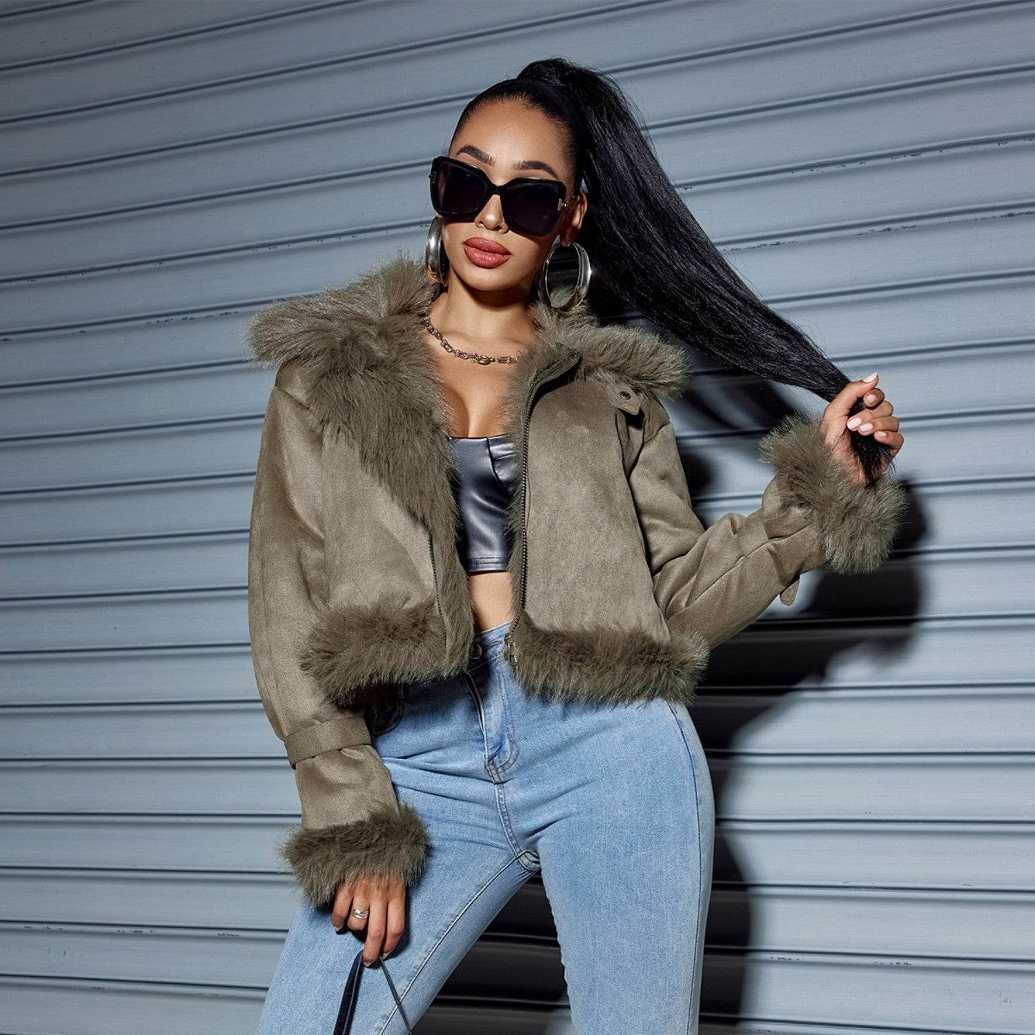 Women's Suede Short Coat – Chic Slim-Fit Jacket for Fall & Winter - MODISH X