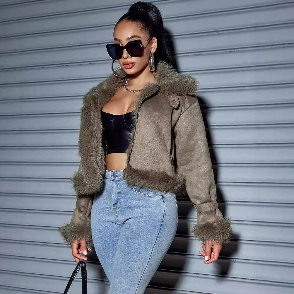 Women's Suede Short Coat – Chic Slim-Fit Jacket for Fall & Winter - MODISH X