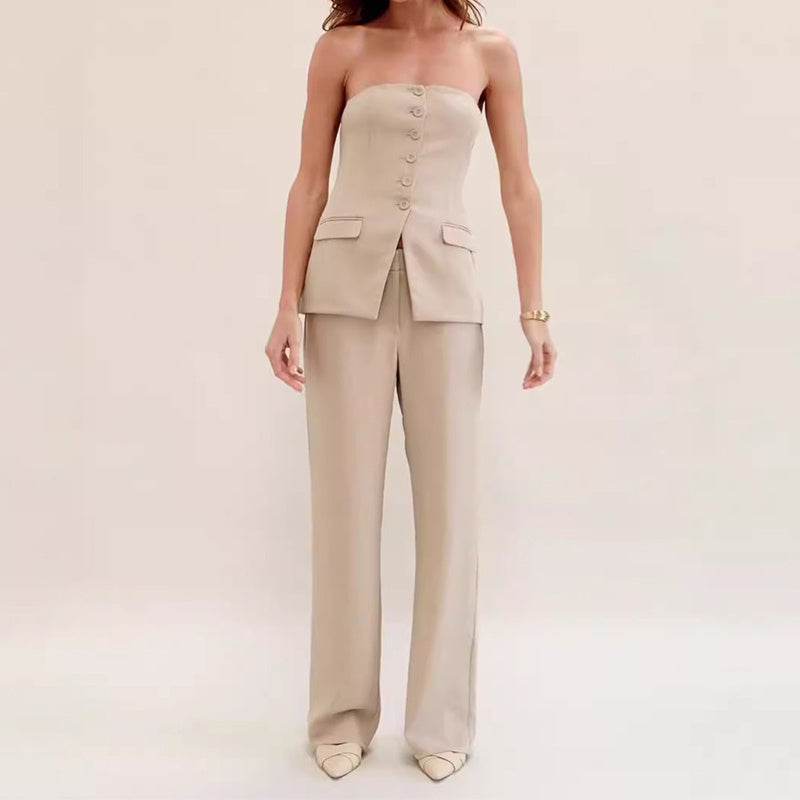 Women's Tube Top Button Suit Set – Trendy UK Co-ord Style - MODISH X