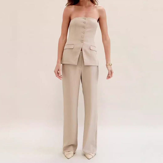 Women's Tube Top Button Suit Set – Trendy UK Co-ord Style