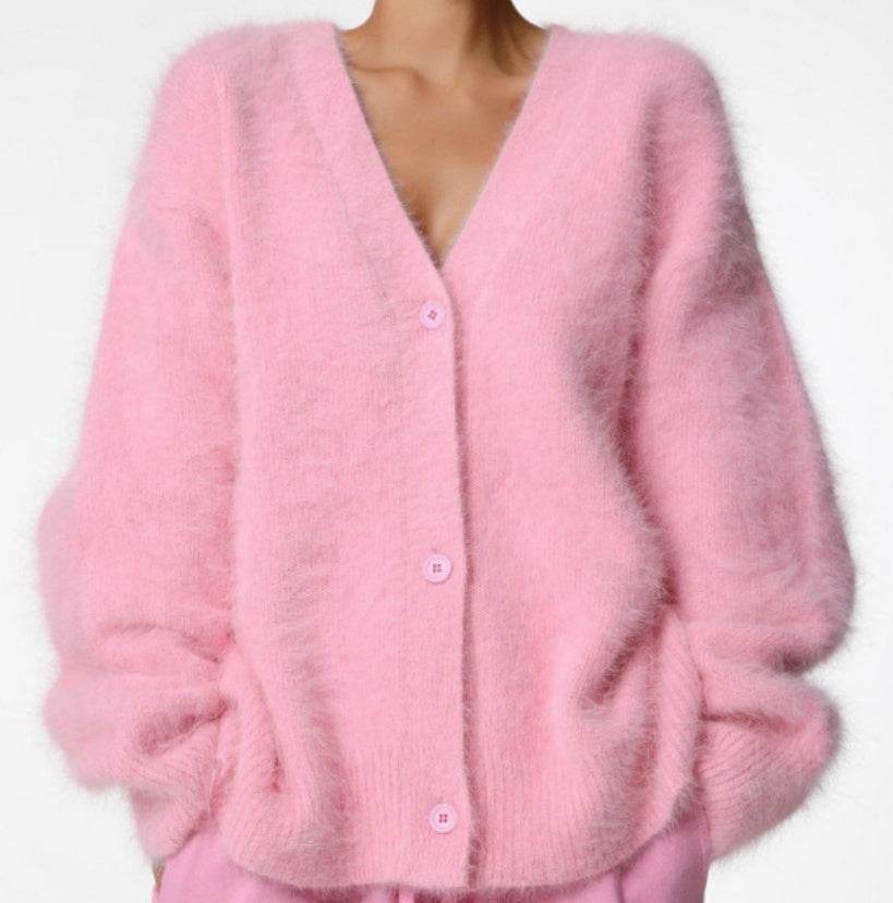 Large V-Neck Cardigan Sweater – Stylish Knitwear for Winter Elegance - MODISH X