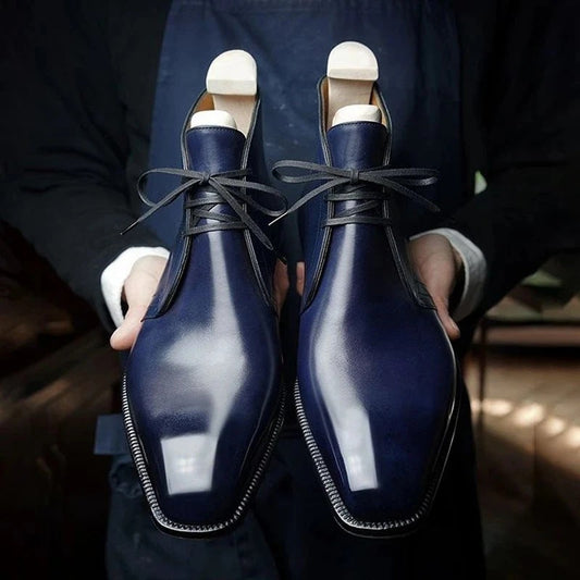 Men’s Glossy Leather Shoes – Low Heel Elegance for Every Occasion