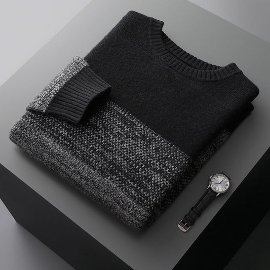 Men’s Knitted Pullover Sweater – Cozy Round Neck Wool Knit for Winter