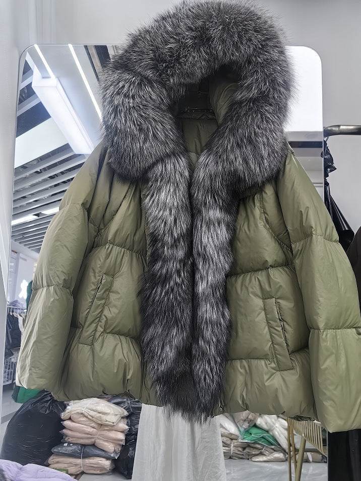 Women's Duck Down Jacket with Fox Fur Collar – Stylish & Warm Winter Coat - MODISH X