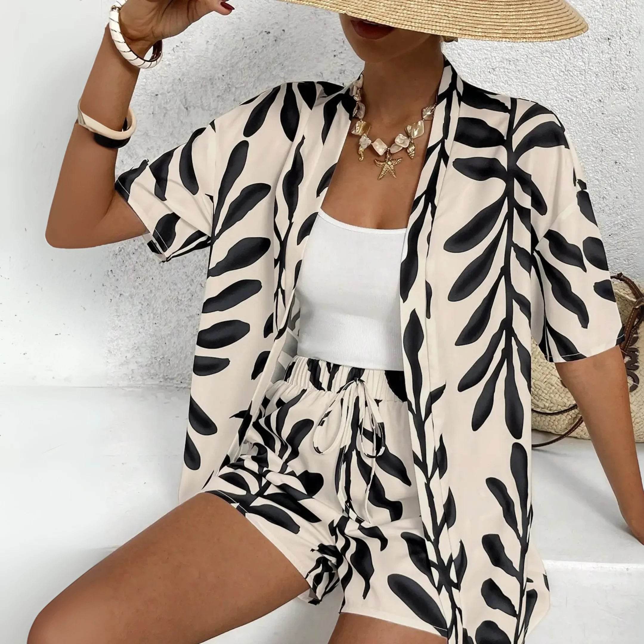 Women’s Casual Geometric Print Blouse & Loose Shorts – Summer Vibes - MODISH X