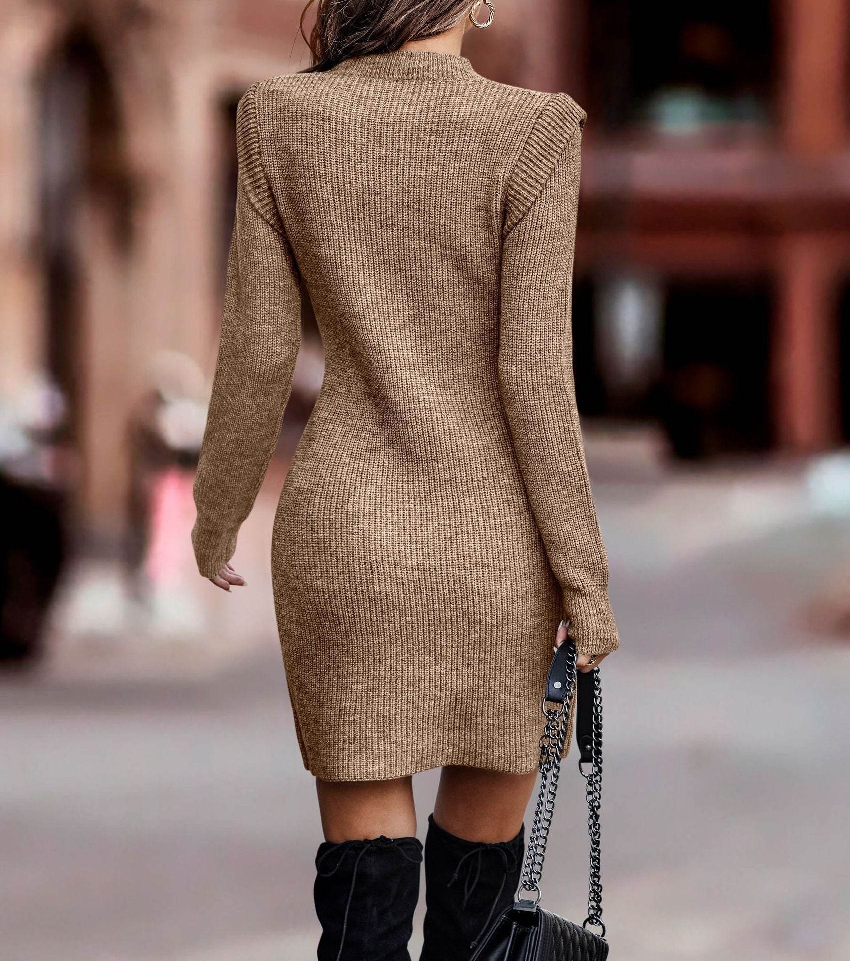 Women's Black Long Sleeve Top – Chic Slim-Fit Sweater Dress for Women - MODISH X