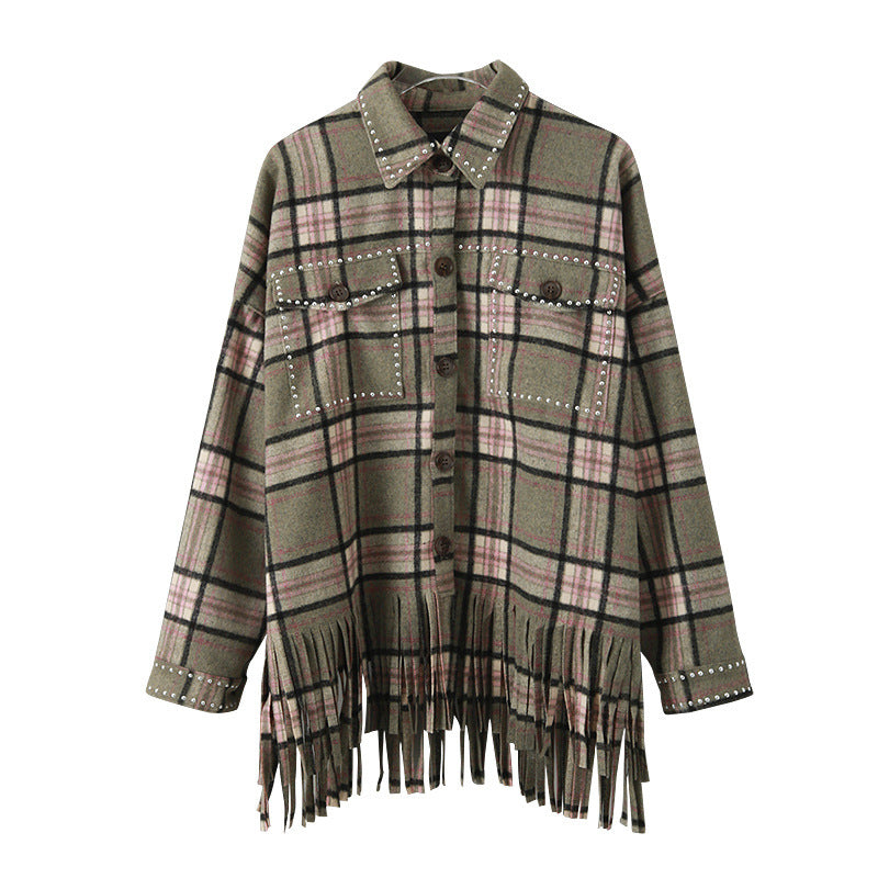 Women's Check Shirt Jacket with Fringe – Trendy UK Street Style