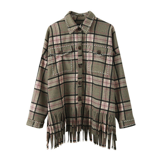 Women's Check Shirt Jacket with Fringe – Trendy UK Street Style