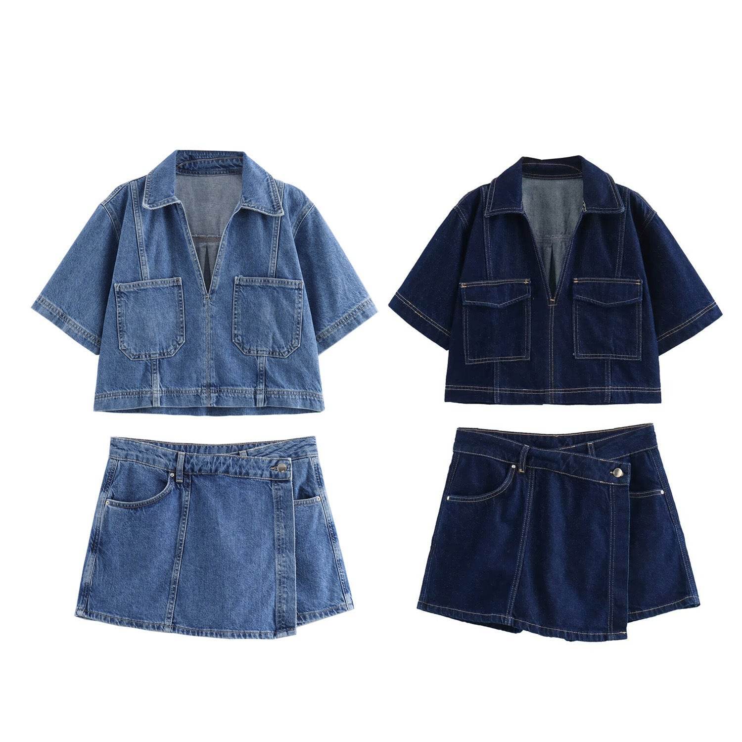 Women's Double-Breasted Denim Culottes Suit – Chic UK Style - MODISH X