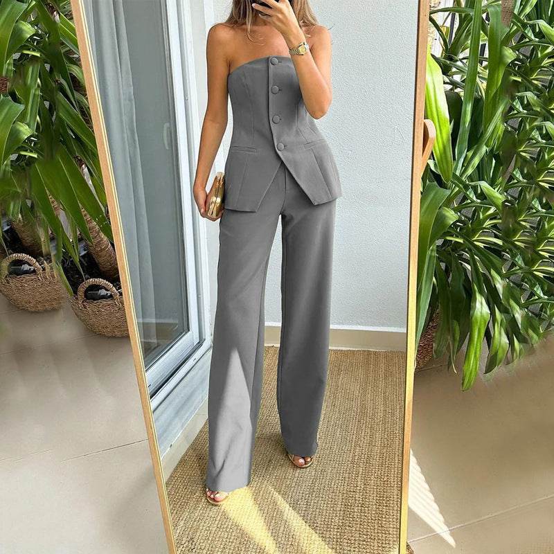 Women's Tube Top Button Suit Set – Trendy UK Co-ord Style - MODISH X